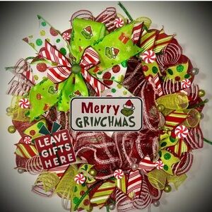 Grinch Christmas wreath XL 22 inch handmade grinch decorations Whoville